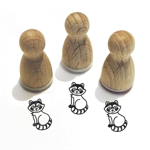 Stemplino® Ministempel® - Motiv: Winnie Waschbär F017-12mm Durchmesser - Holzstempel Kinder Stempel Bullet Journal Stempel mit Waschbär Motiv Waschbär Stempel von Stemplino