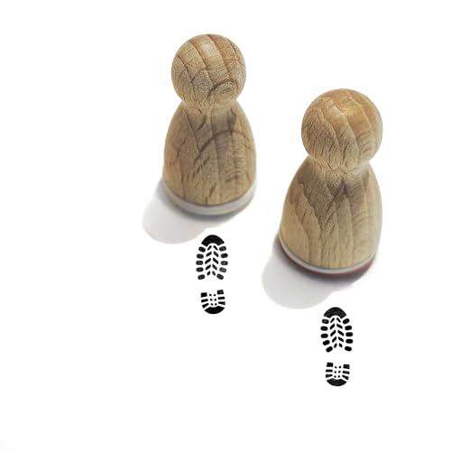 Stemplino® Stempel Motiv: 2er Set Schuhabdruck Wichtel - 2 Stempel linker und rechter Fuß - individuell platzierbare Holzstempel für Wichtelschuh - Wichtelzubehör Spuren (12mm) F85+F86 von Stemplino