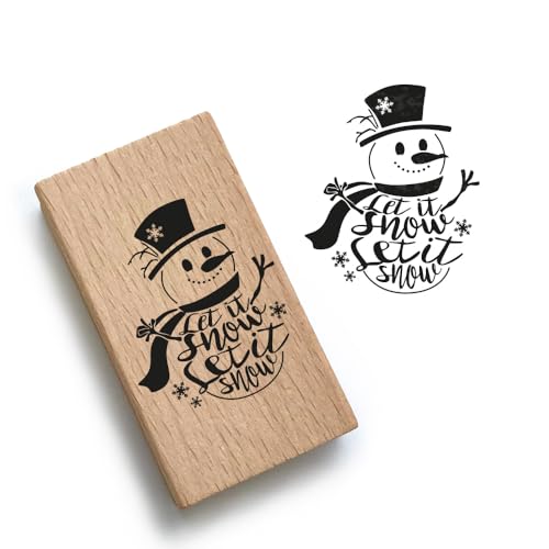 Weihnachtsstempel - Motiv: Schneemann Let ist Snow - Motivgröße 32x40mm - PR0035 - Motivstempel aus Holz & Gummi zum Karten basteln mit Weihnachtskugel Motiv, Weihnachten Stempel von Stemplino