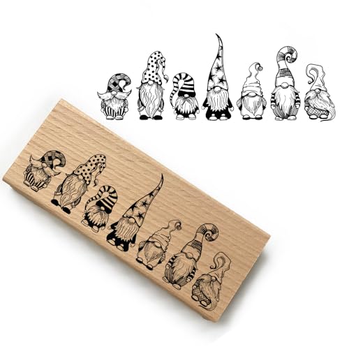 Weihnachtsstempel - Motiv: Wichtel Gruppe 7 Wichtel - Motivgröße 113x42 mm - PR026 - Motivstempel aus Holz & Gummi zum Karten basteln, Weihnachten Stempel von Stemplino