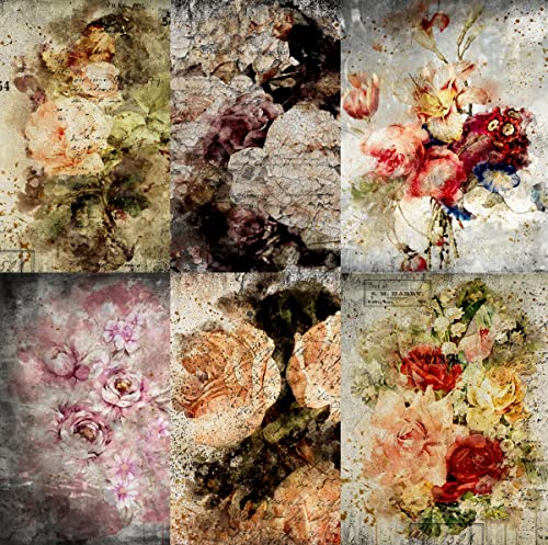 Distressed Bouquet Reispapier, 20,32 x 26,67 cm – 6 x verschiedene bedruckte Maulbeer-Papierbilder, 30 g/m², sichtbare Fasern für Decoupage-Bastelarbeiten, gemischte Medien, Collage-Kunst von Craft Kreatively