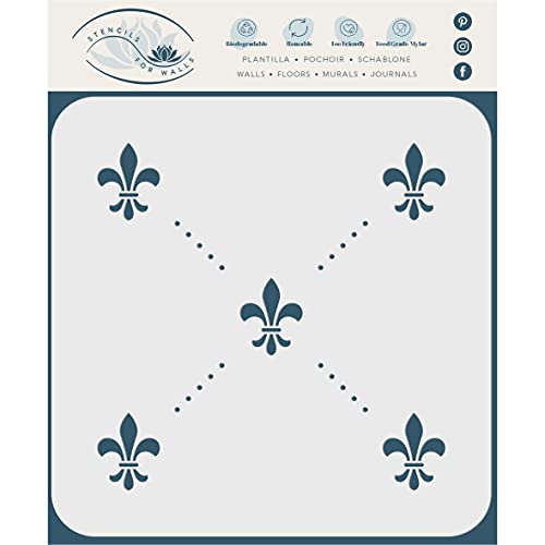 Fleur de Lis Schablone, 20 x 20 cm (M) – Allover Tapete Vintage French Fleur de LYS Wandschablonen zum Malen Vorlage von Stencil Company