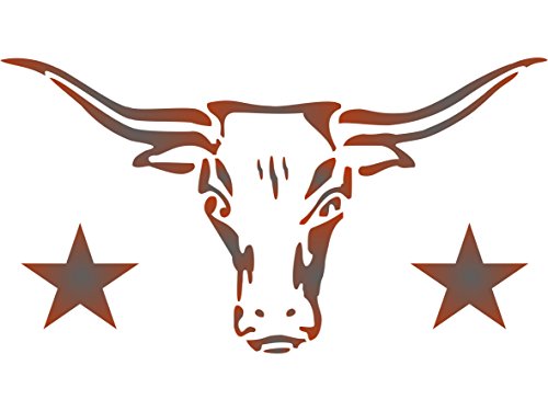 Longhorn-Schablone – 23,5 x 12,5 cm (S) – Wiederverwendbare Kuh-Stier-Totenkopf-Schablone Texas Bauernhof, Tier, Rinder-Wand-Schablone von Craft Kreatively