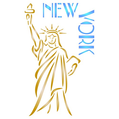 New York Schablone – 18 x 29 cm (L) – Wiederverwendbare amerikanische Freiheitsstatue City Thema Skyline Wandschablone von Stencil Company