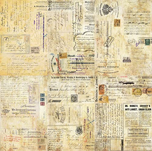 Script Hintergrund Reispapier, 20,32 x 26,67 cm – 6 x verschiedene bedruckte Maulbeer-Papierbilder, 30 g/m², sichtbare Fasern für Decoupage-Handwerk, gemischte Medien, Collage-Kunst von Stencil Company