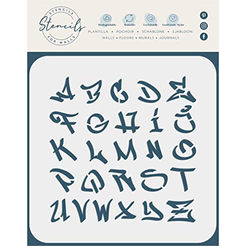 Stencil Company 2,5 cm Graffiti-Buchstaben-Schablone, 16,5 x 16,5 cm – Straßen-Graffiti-Schriftart, Großbuchstaben Stencil Company 2,5 cm Graffiti-Buchstaben-Schablone, 16,5 x 16,5 cm – Straßen-Graffiti-Schriftart, Großbuchstaben von Stencil Company