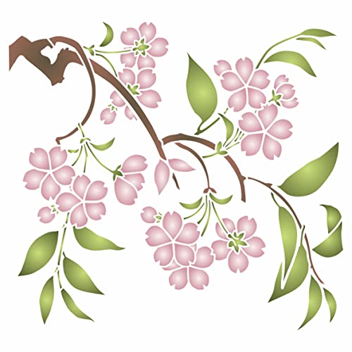 Stencil Company - Kirschblüten-Schablone, 16,5 x 15,24 cm (S) - Japanische Kirsch-Sakura, asiatische orientalische Baum-Schablone zum Malen von Stencil Company