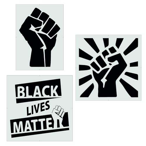 Stencil Stop BLM Faust-Schablonen-Set – Black Lives Matter-Schablonen für Protest-Schilder, End-Rassial-Ungerechtigkeit – 14 mm Mylar-Kunststoff [Set mit 3 Schablonen] von Stencil Stop