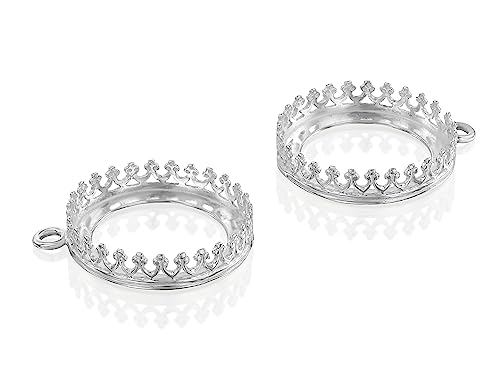 Stera Jewelry Lünette aus 925er-Sterlingsilber, runde Kronenfassung mit Schlaufen, 14 mm, für Anhänger, Charms oder Ohrringe, 4 Stück von Stera Jewelry