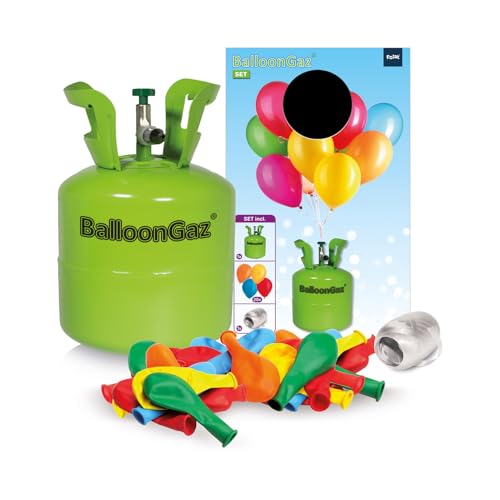 Heliumflasche inkl. 20 bunte Ballons und Schnur für bis 20 Luftballons 0,14 m³ Ballongaz Set von Sternfabrik