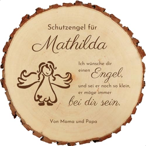 Sterngraf Baumscheibe 23cm mit Gravur (Name) personalisiertes Deko Holzschild Geschenk-Idee zur Geburt Taufe Kommunion Schulanfang, Motiv GE5 Schutzengel von Sterngraf