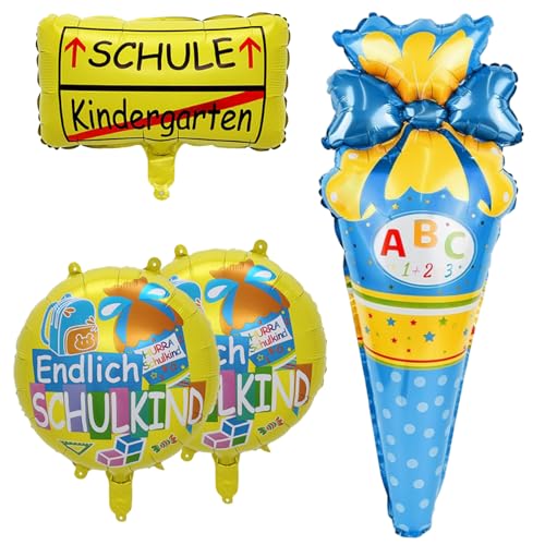 Einschulung Deko Jungen Blau, Zuckertüten Folienballon + SCHULE Kindergarten Ballon + 2 HURRA SCHULE Folien Ballons, Deko Einschulung Schuleinführung Schulanfang Schulkind Schulstart Schule für Jungen von Sternhell