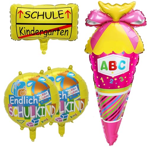 Einschulung Deko Mädchen Rosa, Zuckertüten Folienballon + SCHULE Kindergarten Ballon+ 2 HURRA SCHULE Folien ballons,Deko Einschulung Schuleinführung Schulanfang Schulkind Schulstart Schule für Mädchen von Sternhell