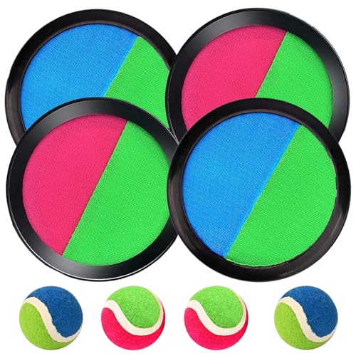 Klettballspiel Klettball Set mit 4 Fangscheiben 4 Bälle, Klettballspiel für Kinder ab 3 4 5 6, Ballspiele für Draußen Kinder für Wurf Spiel und Fangspiel für Party, Garten, Innen und Außen Klettball von Sternhell