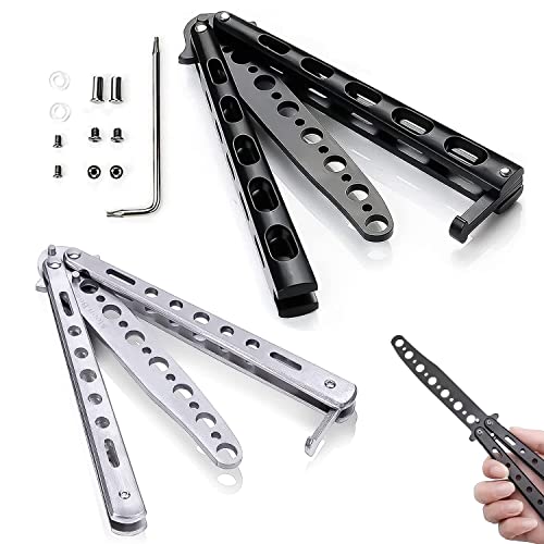 Butterfly Trainer, 2 Pack Butterfly Messer Trainer Balisong Trainer, Safety Blunt Butterfly Knife für Balisong Trainingsmesser AnfäNger - Schwarz und Silber von Sternstunde