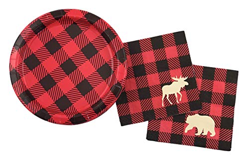 Lumberjack Geburtstagsparty-Set – 16 Teller, Servietten, Buffalo Plaid Baby Shower von Stesha Party