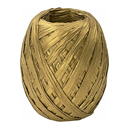 Stewo Raffia Bast Geschenkband,7mm x 30m, gold, Naturbast gefärbt auf Großrolle, zum Verpacken, Basteln, Dekorieren, Flechten von Stewo