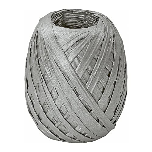 Stewo Raffia Bast Geschenkband,7mm x 30m, silber, Naturbast gefärbt auf Großrolle, zum Verpacken, Basteln, Dekorieren, Flechten von Stewo