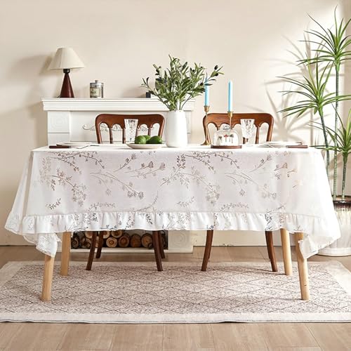 Stfery Abwaschbare Tischdecke Eckig 132x132 Beige Tischdecke Waschbar Polyester Zweig Mit Spitze Tischdecke Innenbereich Wasserabweisend Dauerhaft für Garten von Stfery