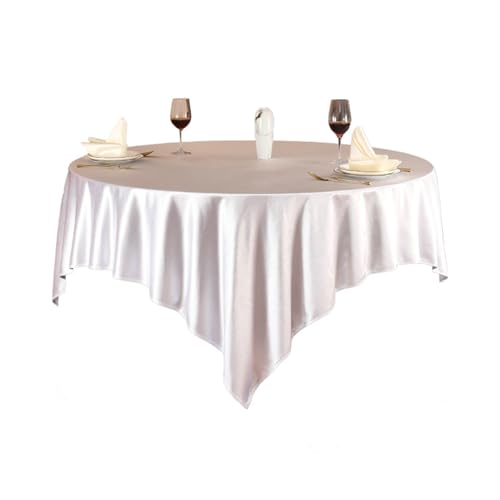 Stfery Abwaschbare Tischdecke Eckig 180x180 Weiß Tischdeko Elegant Satin Tuch Volltonfarbe Tischtuch Unterlage rutschfest Dauerhaft für Wohnzimmer von Stfery