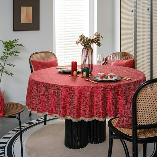 Stfery Rund Tischdecke 260 Rot Home Tischdecke Polyester Wolken Jacquard Mit Spitzenrand Tischdecken Wasserabweisend Dauerhaft für Balkon von Stfery