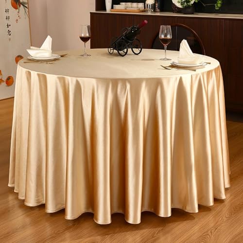 Stfery Rund Tischdecke 360 Champagner Fleckabweisende Tischdecke Satin Tuch Volltonfarbe Fleckschutz Tischdecke Dauerhaft für Wohnzimmer von Stfery