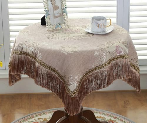 Stfery Runde Tischdecke 180 Kaffee Wasserabweisend Tischdecke Polyester Blumen-Jacquard Mit Quasten Tischdecke Wasserabweisend Dauerhaft für Esszimmer von Stfery