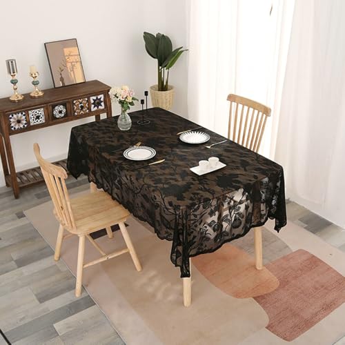 Stfery Tischdecke 140x220 Schwarz Wasserabweisend Tischdecke Polyester Gestickte Blume Und Vogel Tischdecken Wasserabweisend Dauerhaft für Esszimmer von Stfery