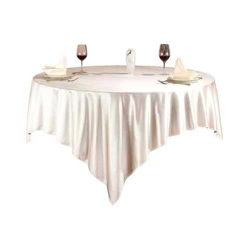 Stfery Tischdecke Abwaschbar Eckig 260x260 Cremebeige Fleckabweisende Tischdecke Satin Tuch Volltonfarbe Tischtücher Wasserabweisend Dauerhaft für Garten von Stfery