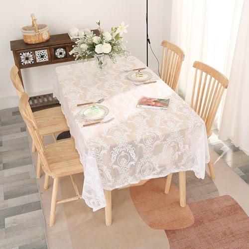 Stfery Tischdecke Abwaschbar Quadratisch 140x140 Weiß Tischwäsche Modern Polyester Spitze Stickerei Blume Tischdecke Abwaschbar Antirutsch Dauerhaft für Esszimmer von Stfery