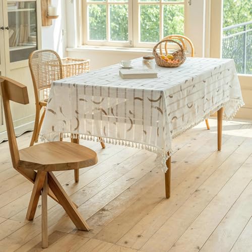 Stfery Tischdecke Wasserabweisend Eckig 120x120 Kaffee Fleckschutz Tischdecke Polyester Jacquard-Streifen Mit Quasten Tischdecke Innenbereich Wasserabweisend Dauerhaft für Wohnzimmer von Stfery