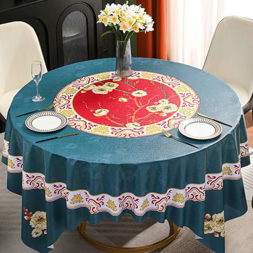 Stfery Tischdecke Wasserabweisend Eckig 180x180 Dunkel Blau Tischtuch Vintage PVC Blumen Im Chinesischen Stil Tischdecken Wasserabweisend Dauerhaft für Wohnzimmer von Stfery