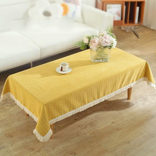 Stfery Tischdecken 100x240 Gelb Tischdecke Unterlage rutschfest Polyester Streifen Mit Quasten Tischdecke Wasserdicht Dauerhaft für Wohnzimmer von Stfery