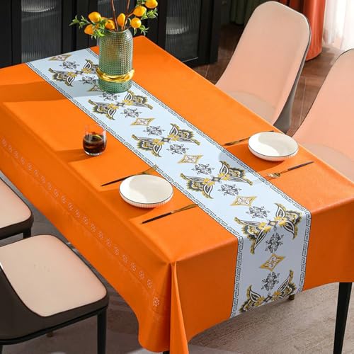 Stfery Tischdecken 120x170 Orange Abwischbare Tischdecke PVC Blumen-Patchwork Tischdecke Unterlage rutschfest Dauerhaft für Balkon von Stfery