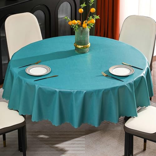 Stfery Tischschutz Rund 240 Teal Tischdecke Vintage PVC Volltonfarbe Tischtuch Unterlage rutschfest Dauerhaft für Esszimmer von Stfery