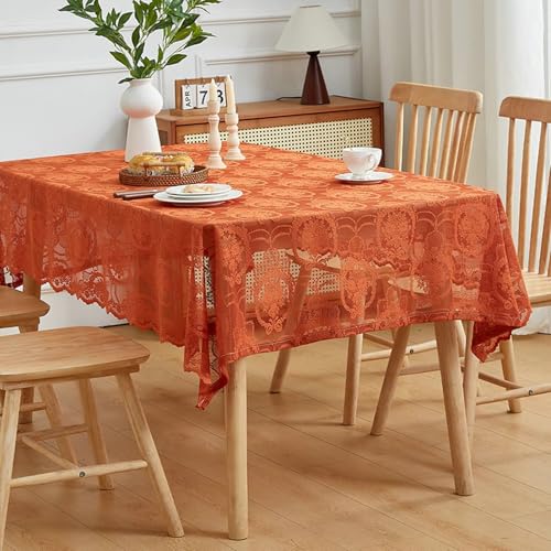 Stfery Tischtuch 132x230 Orange Tischdecke Abwaschbar Polyester Stickerei Blumen Tisch Decken Wasserfest Dauerhaft für Wohnzimmer von Stfery