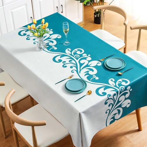 Stfery Tischtuch 140x200 Teal Tischdecke Vintage PVC Rebe Tischtuch Unterlage rutschfest Dauerhaft für Esszimmer von Stfery