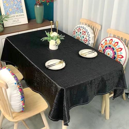 Stfery Tischtuch 140x300 Schwarz Küchentischabdeckung Polyester Volltonfarbe Tischtuch Wasserdicht Dauerhaft für Wohnzimmer von Stfery