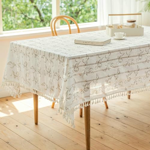 Stfery Tischtücher 100x160 Kaffee Tischwäsche Bügelfrei Polyester Blumen-Jacquard Mit Quasten Tischdecke Abwaschbar Antirutsch Dauerhaft für Wohnzimmer von Stfery