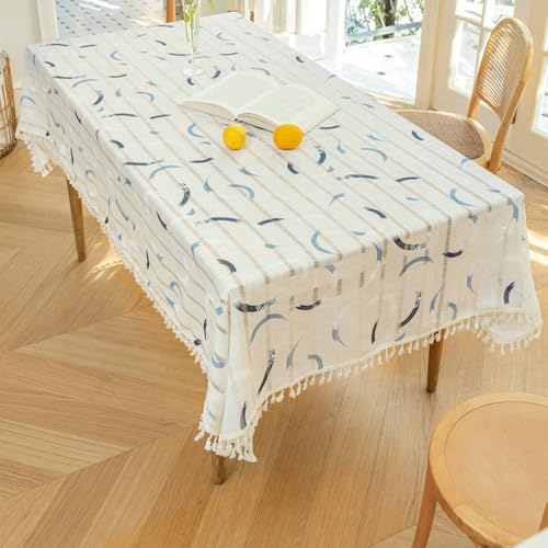 Stfery Tischtücher 140x260 Blau Tischdecke Abwaschbar Polyester Jacquard-Streifen Mit Quasten Tischtuch Wasserabweisend Dauerhaft für Wohnzimmer von Stfery