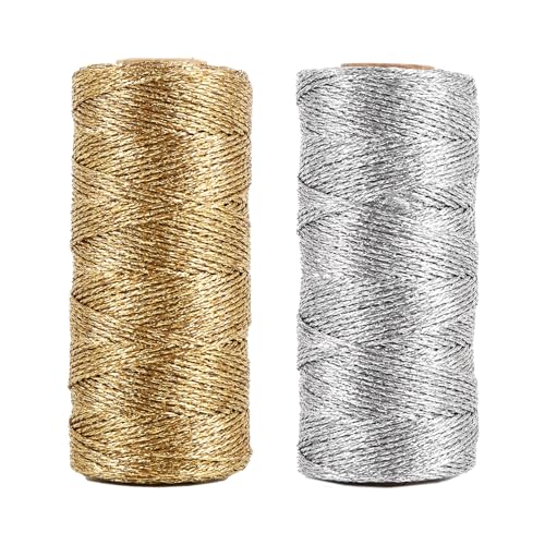 StiVerse Gold und Silber Metallic Kordel, 200M Schnur Verpackungsschnur für Geschenkpapier,1.5MM Breit Bindfaden DIY Bastelschnur,Geschenkverpackung,Basteln Weihnachten Deko,Ribbon Craft Making von StiVerse