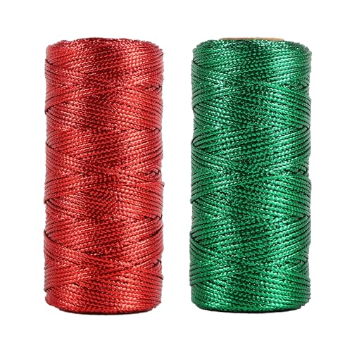 StiVerse Rot und Grün Metallic Kordel, 200M Schnur Verpackungsschnur für Geschenkpapier, 1.5MM Breit Bindfaden DIY Bastelschnur, Geschenkverpackung, basteln Weihnachten deko,Ribbon Craft Making von StiVerse