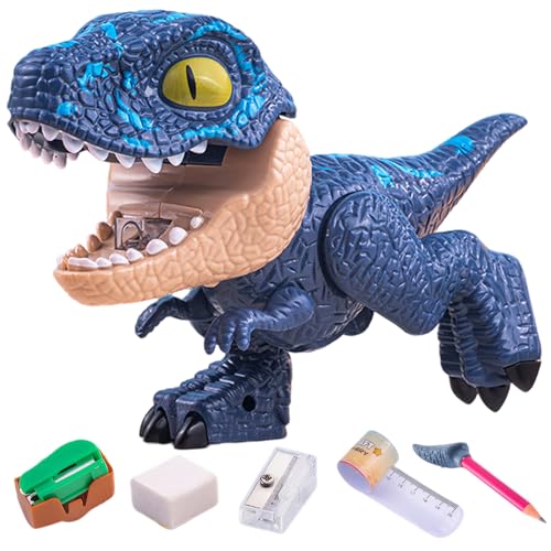 Dinosaurier Bleistiftkoffer, 5 in 1 Briefpapiersets umfasst Herrscher, Bleistift, Bleistiftschärfer, Bindungsmaschine, Eraser Dinosaur Toys Studenten Schülern für Jungen und Mädchen, Velociraptor von Stibzeup