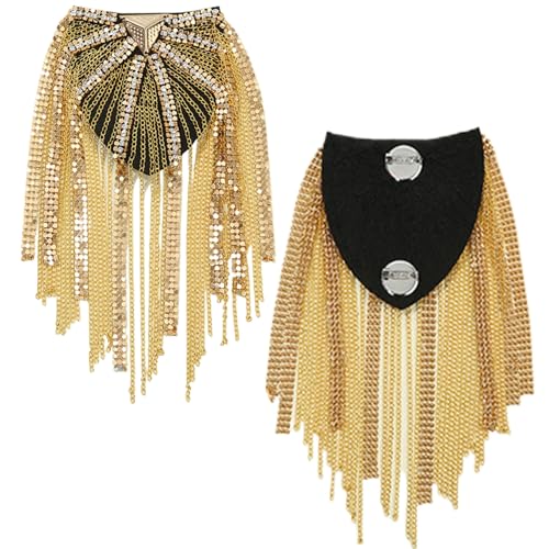 EPAULETTES 1 Paar Frauen Strass Tassel Schulter Schulter Golden Schulter Schmuck Schmuck Kristall Rand -Schulterkette für Frauen Ringmeister Kostüm Rhythmus Nation Kostüm Jacke Kleidung Accessoires von Stibzeup