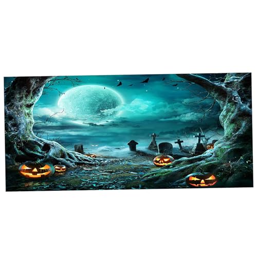 Halloween Garage Door Banner 16x7 Fuß Halloween Kulisse mit Haken und Seil, Horror Friedhof Halloween Garagentor -Abdeckung für Halloween -Foto Hintergrund, Haus im Freien Walltür Halloween Dekoratio von Stibzeup