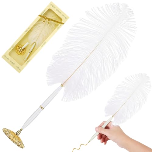 Hochzeitsstifte, Strauß Quill Stift Gäste Signierstift Kugelball -Hochzeitsquill Stift mit goldenem Metallhalter Stand Kugelschreiber Stift für Hochzeit Brautkalligraphie von Stibzeup