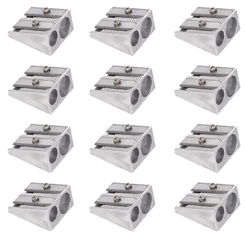 Metallstiftschärfer, 12pcs 2-Löcher Handgehaltene Bleistiftspitzer, tragbarer manueller Carpenter Bleistiftspitzer für farbige Graphitstifte Buntstifte Buntstifte von Stibzeup