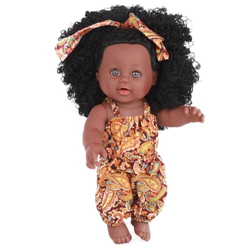 Schwarze Babypuppen 14 Zoll (gelbe) Puppen, weiche bewegliche Gelenk afroamerikanische realistische Babypuppen Mädchen mit lockigem Haar und tragbare Kleidung Vinyl Posen kleine Babypuppe für Kinderg von Stibzeup