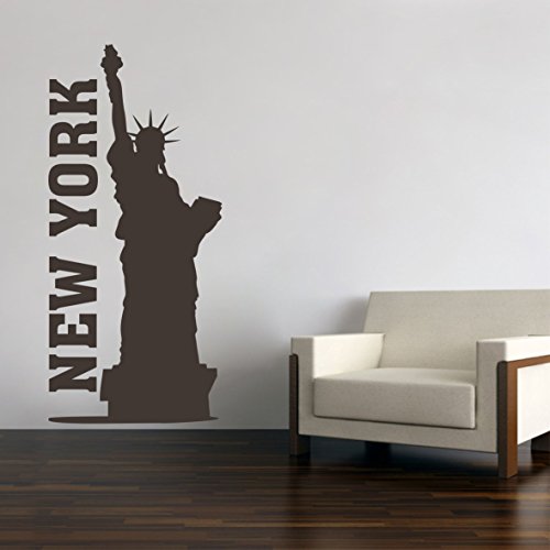 New York City Skyline Freiheitsstatue Wandtattoo Wandaufkleber Wandsticker Wohnzimmer Kinderzimmer Aufkleber Sticker (100 x 46 cm, Schwarz) von Sticker Design Shop