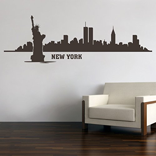 New York City Skyline Freiheitsstatue Wandtattoo Wandaufkleber Wandsticker Wohnzimmer Kinderzimmer Aufkleber Sticker M3 (100 x 32 cm, Schwarz) von Sticker Design Shop